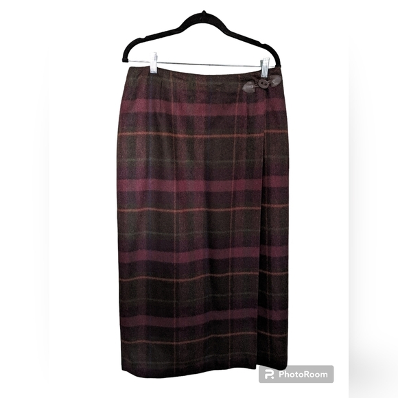 Talbots vintage plaid midi wrap skirt wool blend sz 14 - Picture 1 of 8